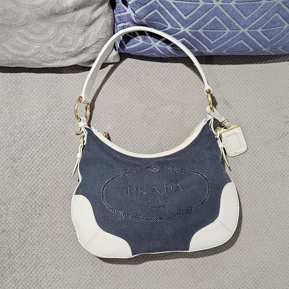 PRADA Denim Saffiano Leather Borse Bag Vintage Handbag